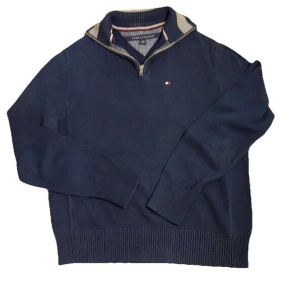 Tommy Hilfiger Sweater Mens Pullover XL Cotton 1/4 Zip Long Sleeve Blue Preppy - Picture 1 of 7